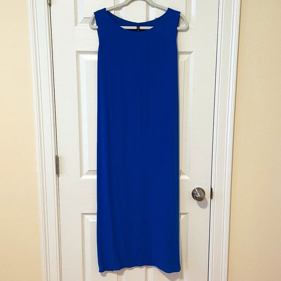 Eileen Fisher Dresses & Skirts - NWT Eileen Fisher Blue Silk Georgette Crepe Sleeveless Mid-Calf Dress L